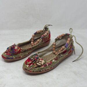 Floral beaded hippie boho festival flats with bow Women's Shoes size 42